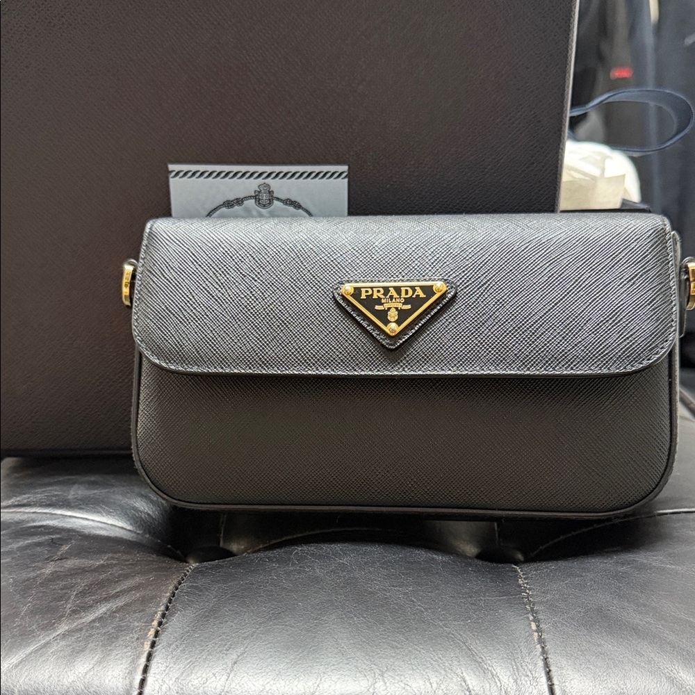 Prada Black Crossbody Bag with Gold Accents